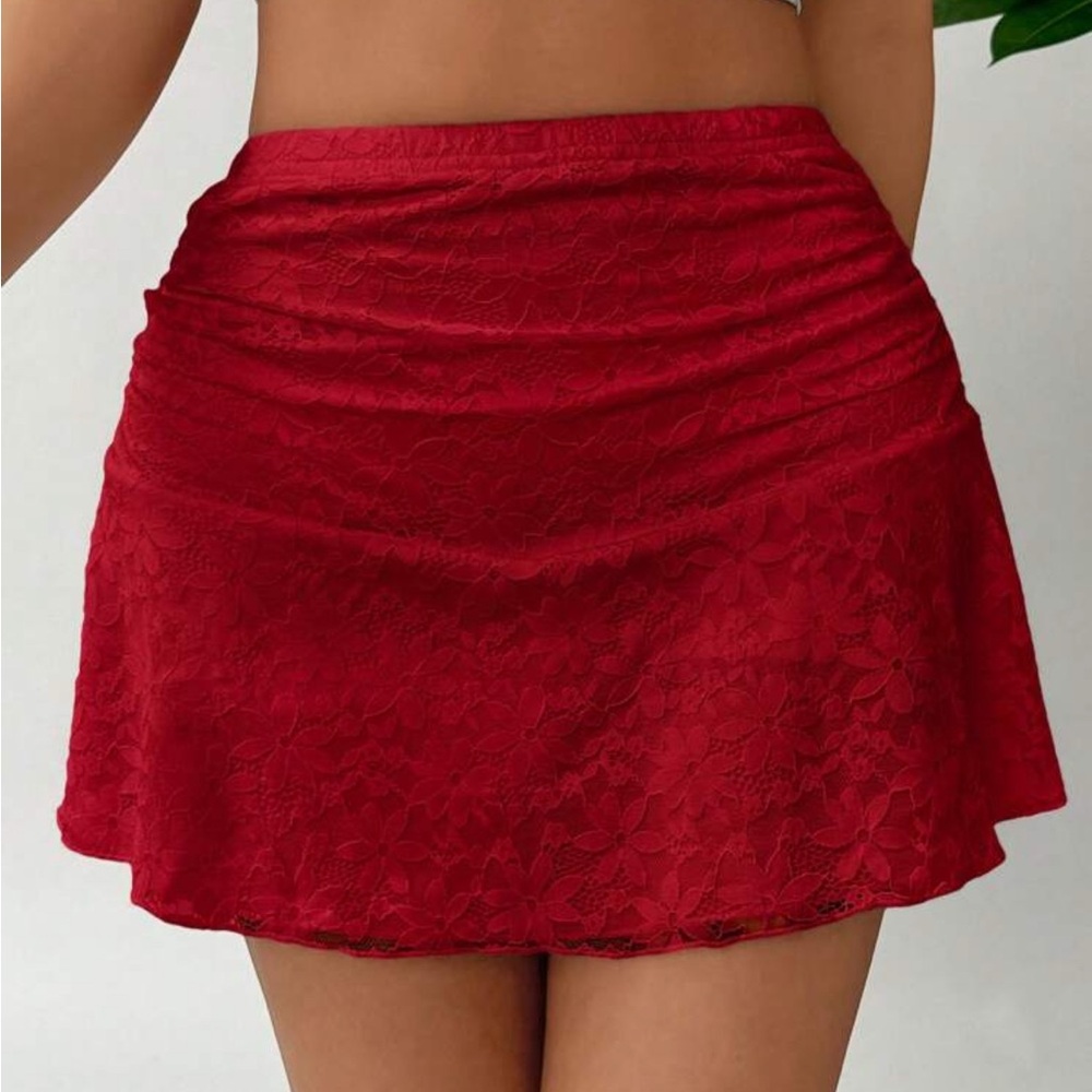 Red Floral Lace Mini Skirt